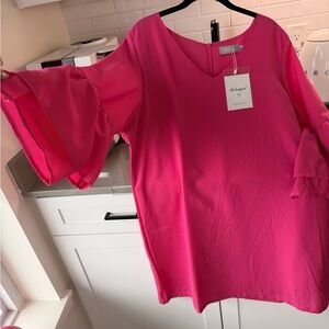 BRIGHT PINK Fuchsia v neck dress with Bell Sleeves fully lined XL